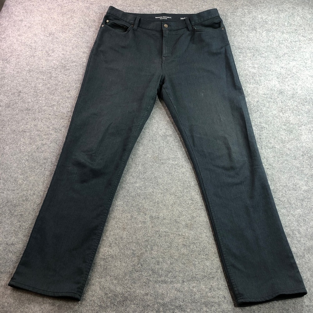 Banana Republic Mens Traveler Pants 36x34 Navy Slim Fit Heathered Stretch